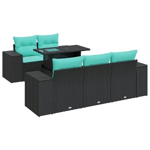 vidaXL 6 Piece Patio Sofa Set with Cushions Black Poly Rattan Acacia - 1 of 4
