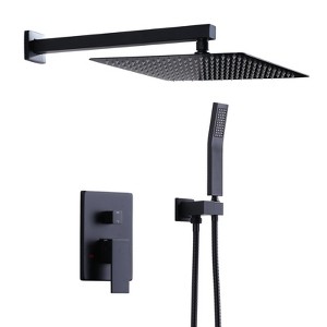 WOWOW Single Handle 2-Spray Shower Faucet 1.8 GPM with 12 in. Square Shower Head and Adjustable Heads in Matte Black - 1 of 4