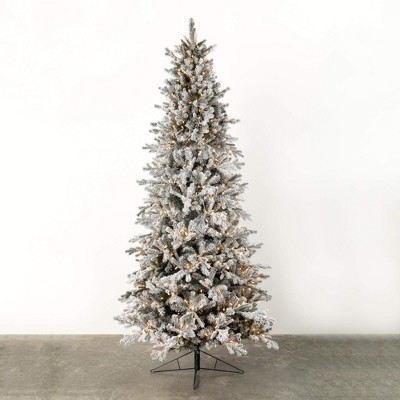 9'H Sullivans Lit Flocked Christmas Tree, Green
