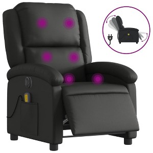 vidaXL Electric Massage Recliner Chair - Black Real Leather Wingback Armchair with Vibration Function for Living Room - 1 of 4