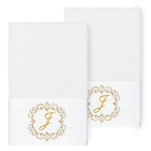 Linum Home Textiles 100% Turkish Cotton MONICA Gold Thread 2PC Embellished Hand Towel Set - 1 of 3