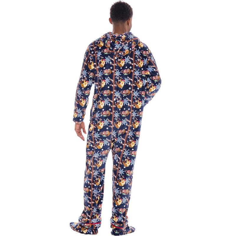 Men's Plush Fleece One Piece Hooded Footed Zipper Pajamas Set, Soft Adult Onesie Footie with Hood, 3 of 8