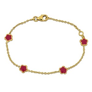 EVERLY JEWELRY | 14K Yellow Gold Red Enamel Flower Station Bracelet, 5.5 inch - 1 of 4