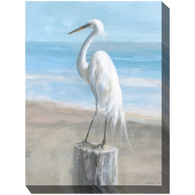 Cottage Garden West of The Wind EGRET Portrait Blue, White, Tan 40 x 30 Inch Waterproof Gallery Wrapped Canvas, Outdoor Garden, Yard, Patio All