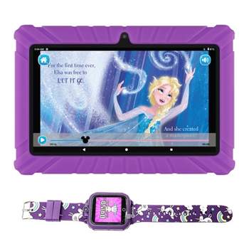 Contixo 7" Android Kids Tablet 16GB (2023 Model), Includes 50+ Disney Storybooks & Stickers, Protective Case with Kickstand, and Kids Watch