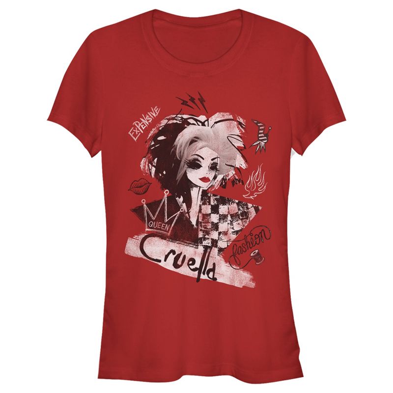 Juniors Womens Cruella Fashion Sketch T-Shirt, 1 of 5