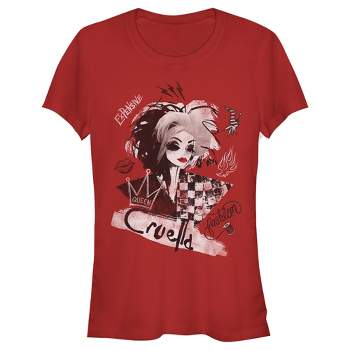 Juniors Womens Cruella Fashion Sketch T-Shirt