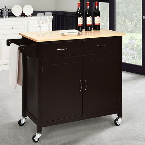 costway modern rolling kitchen island cart wood top storage trolley with drawers brown target origami foldable