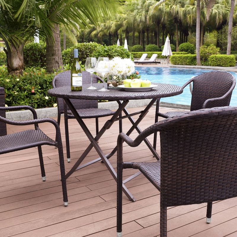 Palm Harbor 5pc Outdoor Wicker Dining Set - Brown - Crosley: All-Weather Resin, UV-Resistant, Stackable Chairs, Foldable Table, 3 of 10
