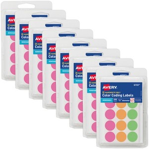 Avery Color-Coding Removable Labels, 3/4 Inch Round Labels, Assorted Neon Colors, Non-Printable, 8 Packs, 2,520 Dot Stickers Total (21933) - 1 of 4