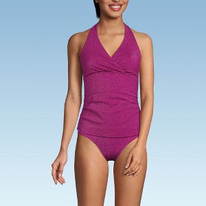 Lands' End Women's Texture V-neck Halter Tankini Swimsuit Top - 1 of 4
