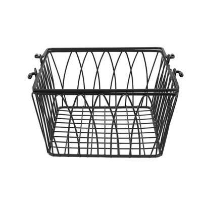 Medium Black Steel Rectangular Wire Basket with Handles