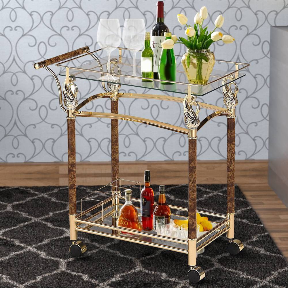 Photos - Kitchen System 29" Helmut Kitchen Carts And Islands Gold Plated and Clear Glass - Tempere