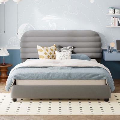 Whisen Morden Design Queen Size Velvet Upholstered Platform Bed with Headboard