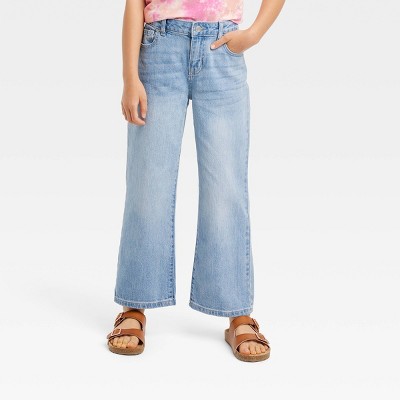 Girls' Mid-rise Wide Leg Crop Jeans - Cat & Jack™ Light Wash 4 : Target