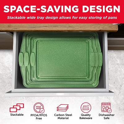 BAKKEN Green Marble Nonstick Carbon Steel 3-Piece Baking Pan Set