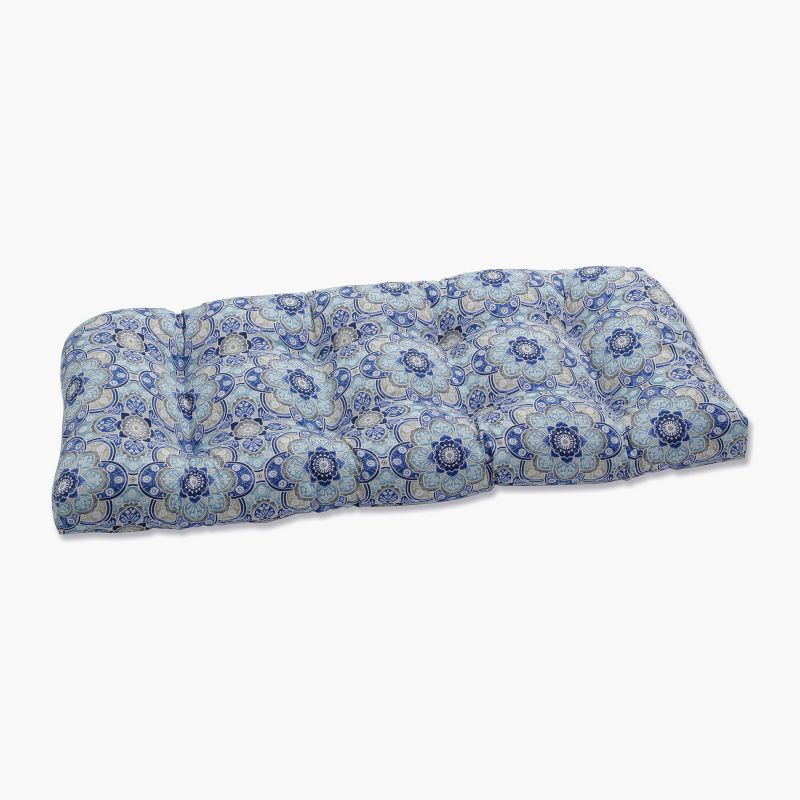 Outdoor/Indoor Wicker Loveseat Cushion Keyzu Medallion Mariner Blue - Pillow Perfect, 1 of 6