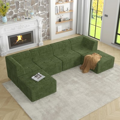 130.32" Modern Minimalist Corduroy U-Shape Modular Sectional Sofa, No Assembly Needed, 6-piece Free Combination Sofa