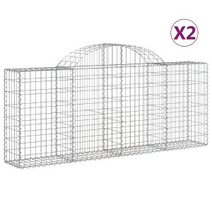 vidaXL Gabion Basket Set of 2 Silver Galvanized iron Large Durable - 78.7" x 11.8" x 31.5"/39.4" 2 - 1 of 4