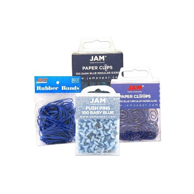 JAM Paper 1 Rubber Bands Push Pins Paper Clips & Round Paper Cloops Blue 3224BUOASRT