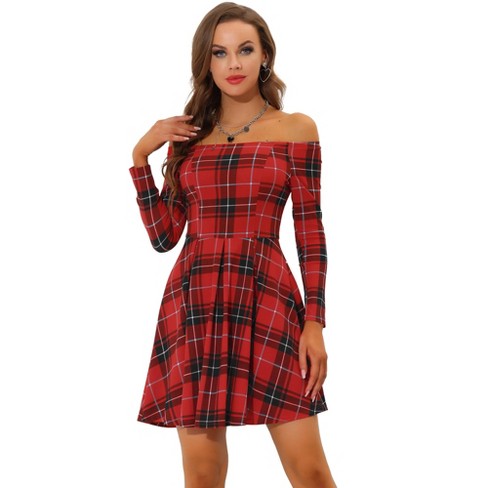 Allegra K Women's Peter Pan Collar Fit And Flare Mini Plaid Tartan