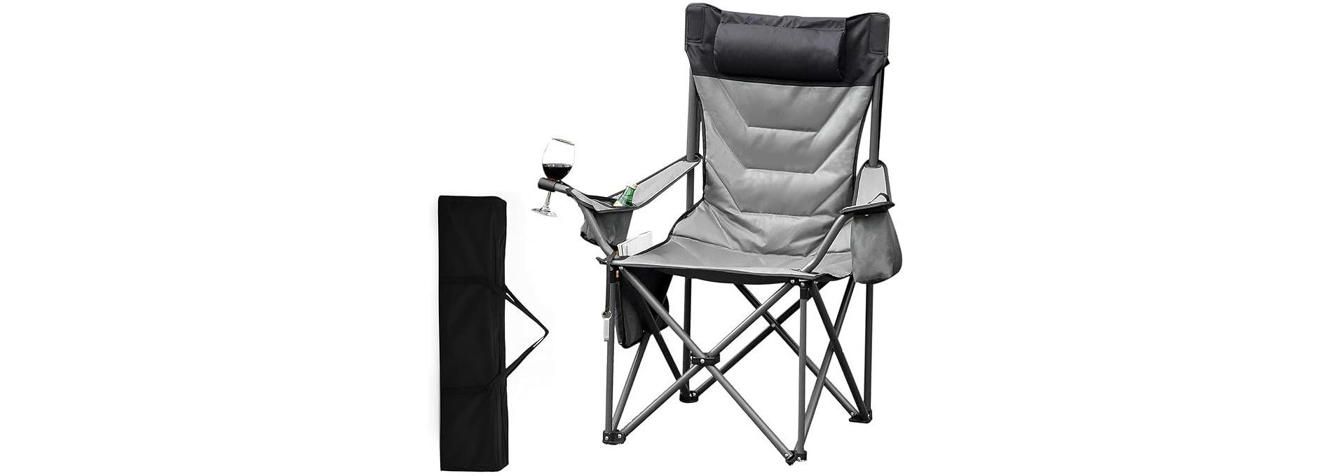 Oversized Padded Camping Chairs,Folding Camp Chair - 500 LBS Support for Adults - Comfortable Camping Chair with High Back & Pillow, 1 Pack