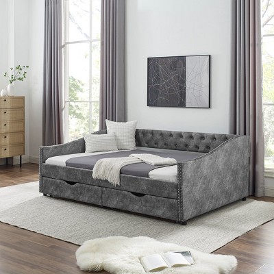 (80.5''x55.5''x27.5'')Full Size Daybed with Drawers Upholstered Tufted Sofa Bed"Grey+ Polyester"
