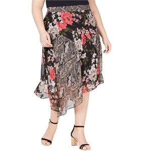 I.N.C International Concepts Womens Floral Mix Print Midi Asymmetrical Skirt, Multicoloured, 16W - 1 of 1