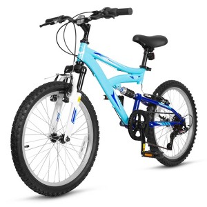 Hykolity Kids Mountain Bike 20 inch MTB Bicycle Age 6-12 Years Height 42-56 in Tween Cycling Full Suspension Sport Outdoor Bikes - Aqua Blue - 1 of 4
