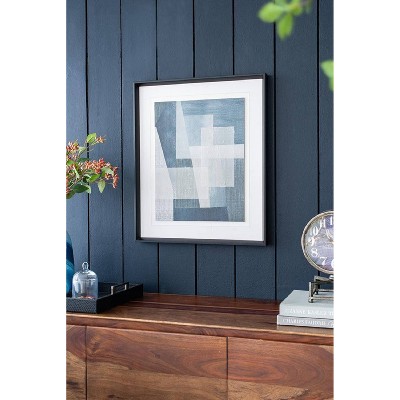 Set of 2 Blue Geometric Abstract Canvas Prints with Black Frames