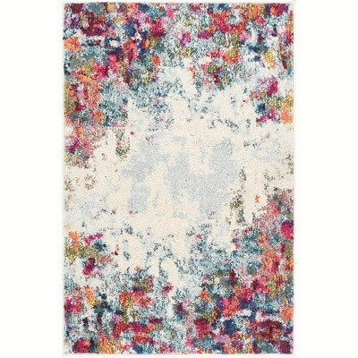 Colorful Abstract Blue Synthetic Rectangular Area Rug