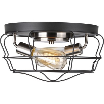 Graphite Steel 2-Light Flush Mount with Open Cage Design