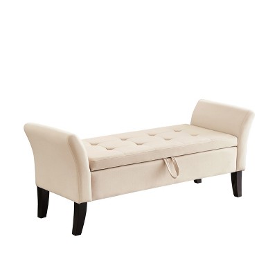 Furniliving 51.5" Bed Bench with Storage, Upholstered Velvet Tufted, with Solid Black Wooden Legs, For Bedroom/Entryway