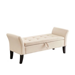 Furniliving 51.5" Bed Bench with Storage, Upholstered Velvet Tufted, with Solid Black Wooden Legs, For Bedroom/Entryway - 1 of 4