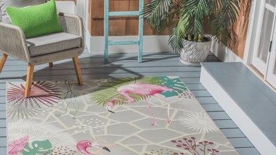 Gray and Pink Flamingo Outdoor Synthetic Area Rug 4' x 6'