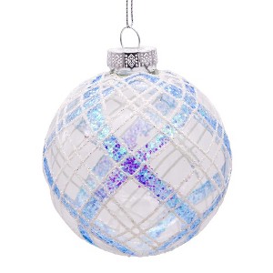 Kurt Adler 80MM Plaid Light Blue and Clear Glass Ball Ornaments, 6 Piece Set - 1 of 3