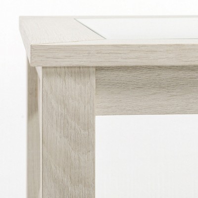 White Oak Farmhouse End Table with Glass Top and Storage Shelf