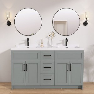 60 in. W x 21.5 in. D x 33.5 in. H Bath Vanity Cabinet without Top Bathroom Vanity in Sky Grey with Black Handle - 1 of 4