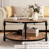 Round Coffee Table Industrial Center Table with Storage Shelf 2-Tier Rustic Accent Center Table Wood Circle Coffee Table - 4 of 4