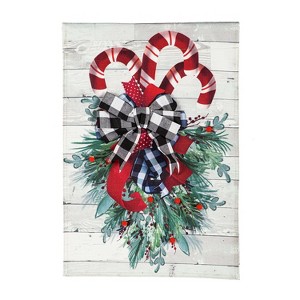 Evergreen Candy Cane Swag Garden Burlap Flag - 1 of 4