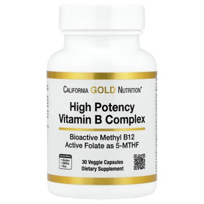 California Gold Nutrition High Potency Vitamin B Complex with Thiamin HCI, Niacin, Pantothenic Acid and Inositol, 30 Veggie Capsules