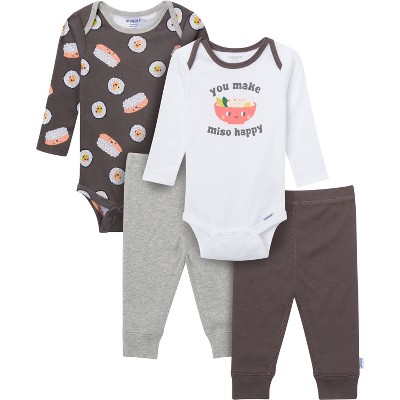 Onesies Brand Baby Neutral 4-Piece Onesies Bodysuits and Pants, Miso Happy