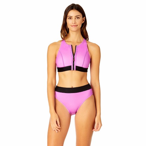 Coppersuit Women's Colorblock Zip Longline Bra Swim Top-violet