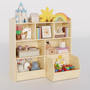 Kids Toy Storage Cabinet, 6-Cube Organizer with Movable Drawers & Open Shelves, Multifunctional Bookcase for Books & Toys, Playroom, Kindergarten - 1 of 1