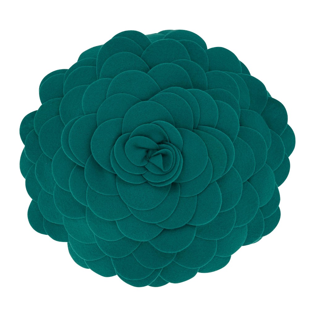 Photos - Pillow 13" Flower Design Round Throw  Jasper Green - Saro Lifestyle