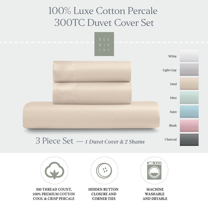 Ella Jayne Premium 100% Cotton Duvet Cover Set, 3pc - Breathable, Crisp, and Cool, 3 of 6