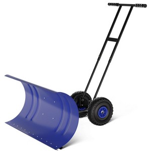 29" Steel Snow Pusher with Wheels, 5-Position Adjustable Blade & Height Handle, Back-Saving Driveway Snow Removal Tool - 1 of 4
