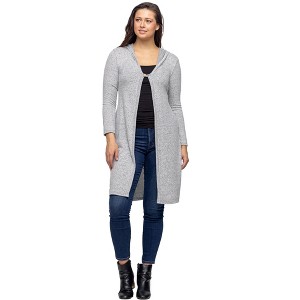 24seven Comfort Apparel Knee Length Long Sleeve Hooded Womens Cardigan Shrug - 1 of 4