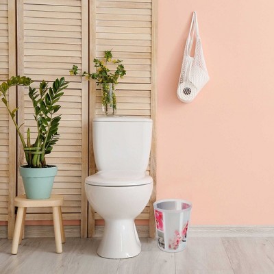 Floral Zen Garden Gray and Pink Plastic Waste Basket