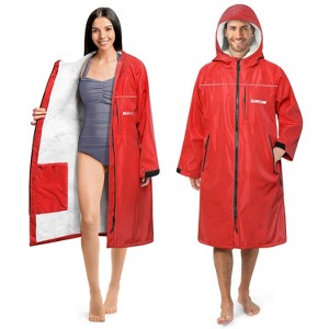 SUN CUBE Swim Parka Men Women, Unisex Hooded Changing Robe with Faux Shearling Fleece Lining for Swimming, Surfing, Water Sports - 1 of 4
